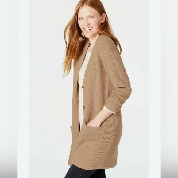 J. Jill Sweaters - J JILL S Mixed textures tan cable knit classic sophisticated open cardigan